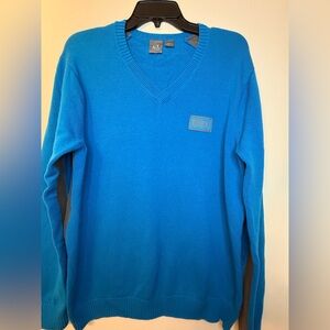Armani Exchange Men's V-Neck Sweater in Bright Blue